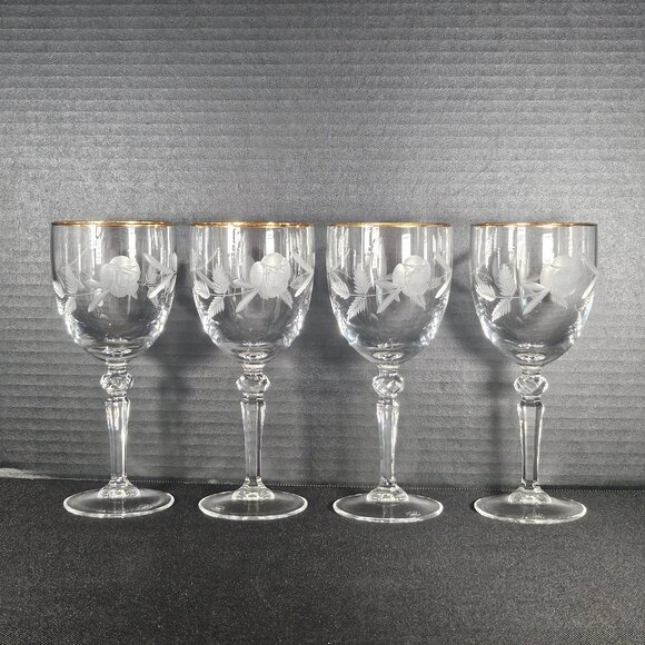 Royal Doulton Country Rose Gold Rim Crystal Tea Wine And Water Stemmed Glassware - Picture 1 of 12